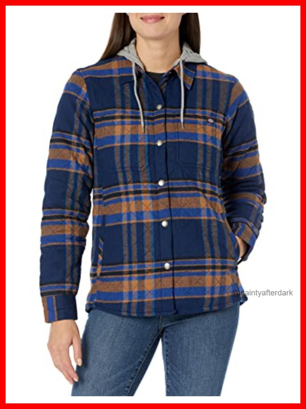 Water Repellent Flannel Hooded Shirt Jacket Snap Close Cold Weather